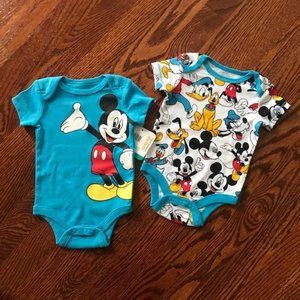 BABY DISNEY 2 PACK BODYSUIT BLUE MICKEY MOUSE DISNEY PRINT 0-3M NWT NEW